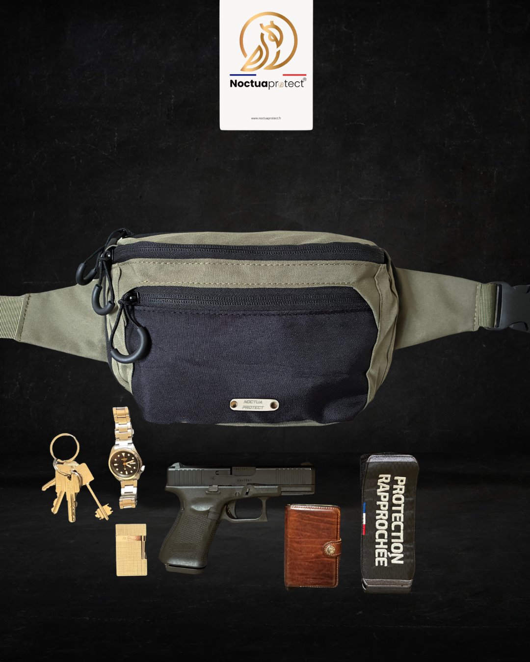 Sacoche port discret (olive green) avec étui universel